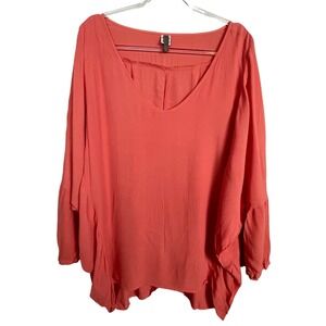 XCVI Women's XL Peach 100% Rayon Dolman Sleeve V-Neck Top Lagenlook Coastal